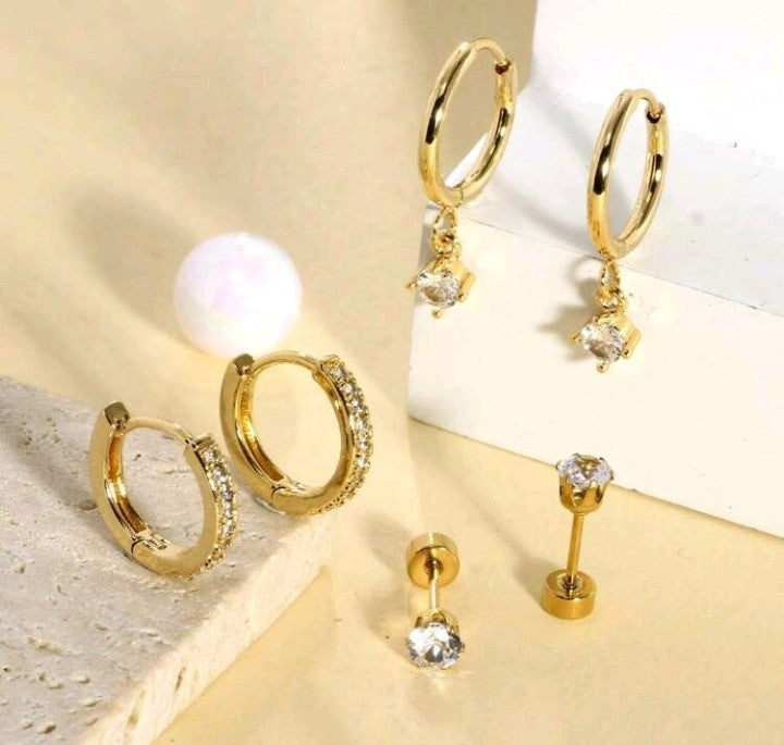 Pendientes de 3 pares de aros apilables con acabado de oro
