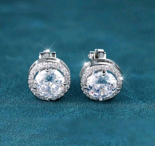 Aretes de clip de plata con cristal blanco de lujo