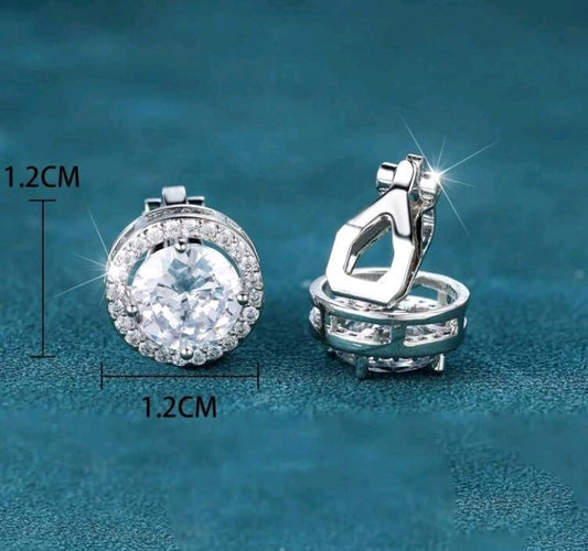 Aretes de clip de plata con cristal blanco de lujo